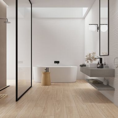 Ba&ntilde;o Bliss Rectificado Beige con Blanco