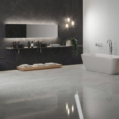 Ba&ntilde;o Marble Slab Blanco, Gris y Negro