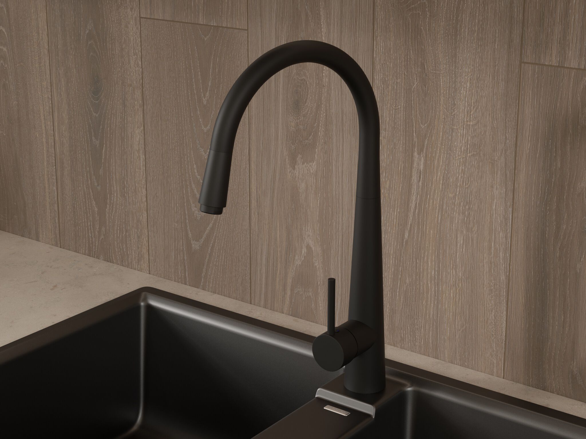 Llave monomando retr&aacute;ctil para cocina l&iacute;nea P&iacute;vot&reg; en negro mate,,hi-res image number null