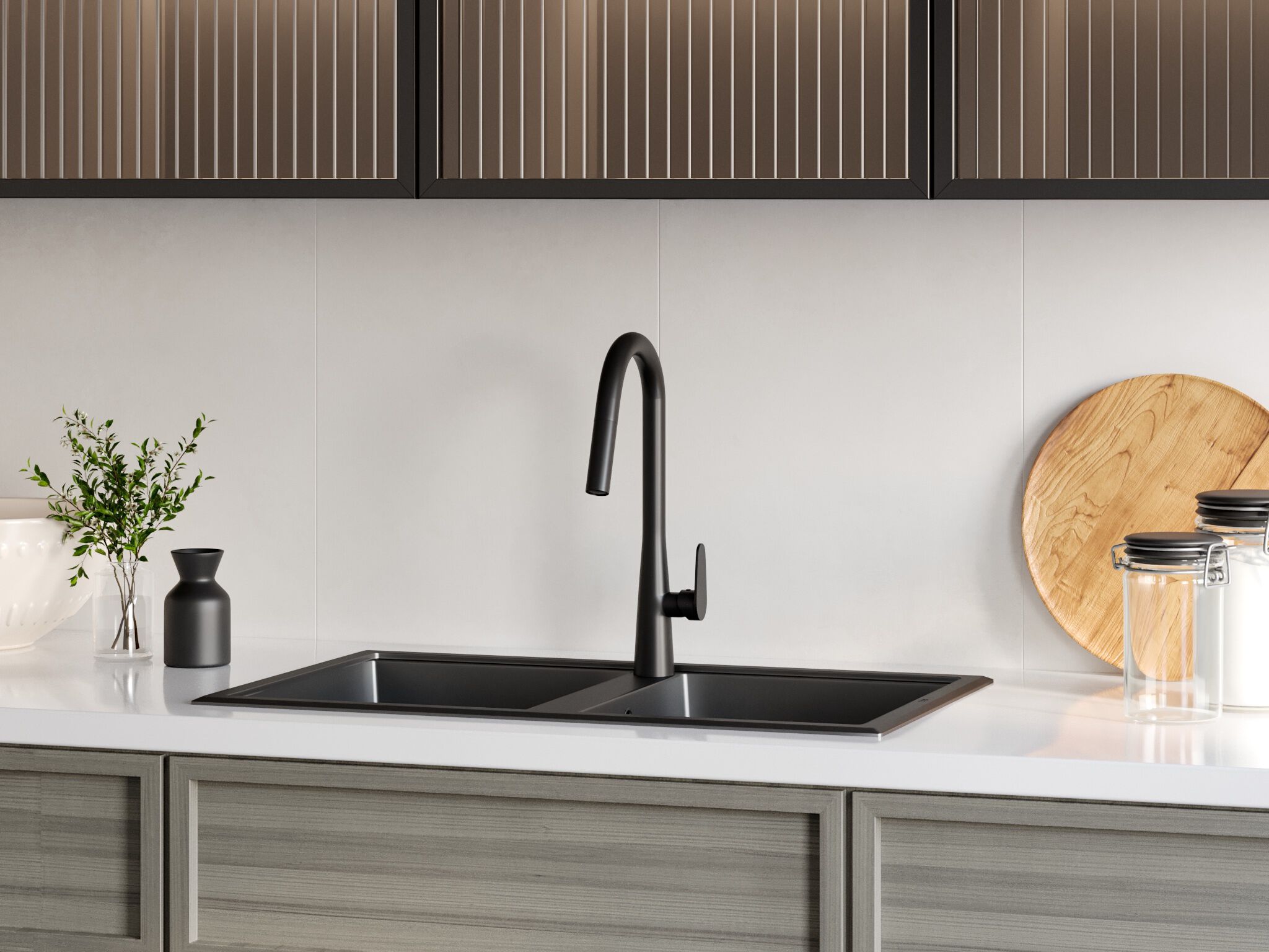 Llave monomando para cocina l&iacute;nea Essen Round&reg; en negro mate,,hi-res image number null