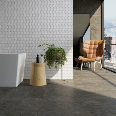 Ba&ntilde;o Acadia Blanco con Gris