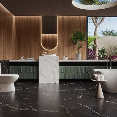 Ba&ntilde;o Marble Slab Caf&eacute; con Negro