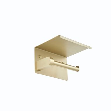 Porta Papel Con Repisa Para Ba&ntilde;o L&iacute;nea Essen Round En Dorado Satinado