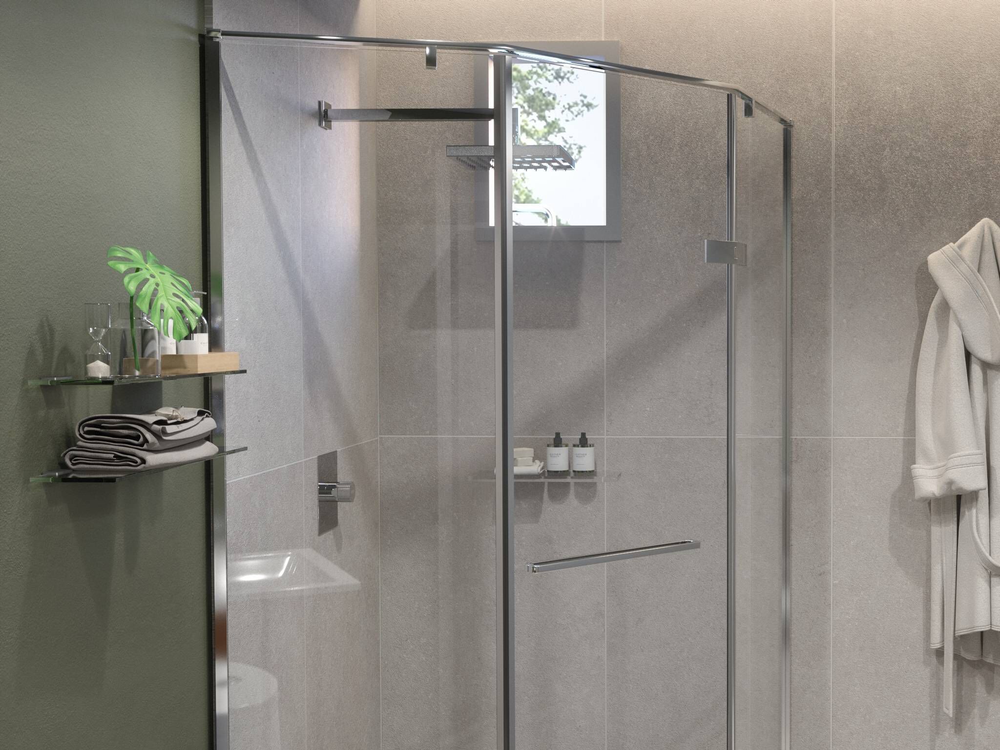 Cancel Esquinado De Vidrio Templado 98 X 200 Cm Para Regadera L&iacute;nea Alcal&aacute; Pro En Acero Inoxidable,,hi-res image number null