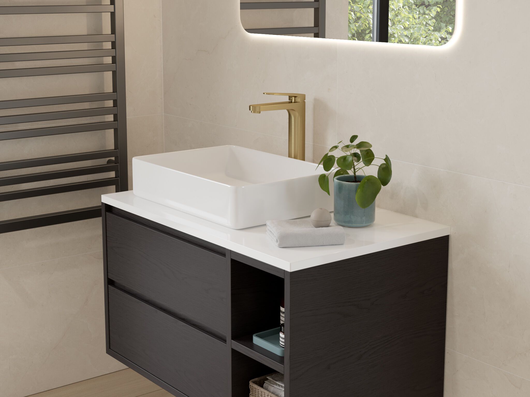Llave Monomando Alta Para Lavabo L&iacute;nea Praga En Dorado Satinado,,hi-res image number null