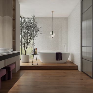 Ba&ntilde;o Endless Mosaics Blanco con Caf&eacute;