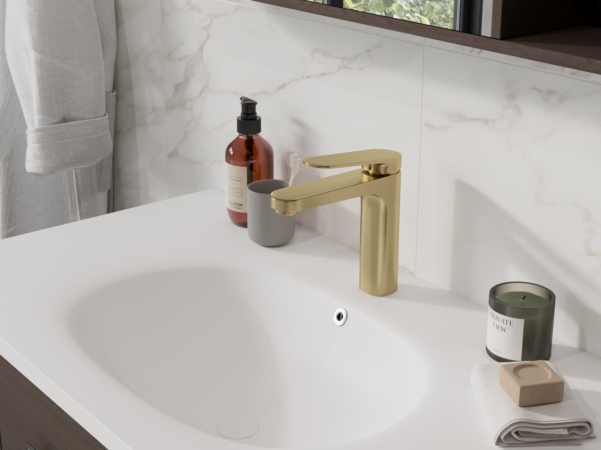 Llave Monomando Baja Para Lavabo L&iacute;nea Praga En Dorado Satinado,,hi-res image number null