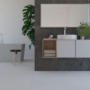 Ba&ntilde;o Acadia Beige, Blanco y Gris