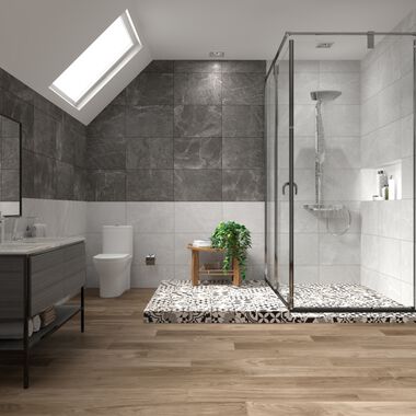 Ba&ntilde;o Ruidoso Blanco, Caf&eacute; y Gris