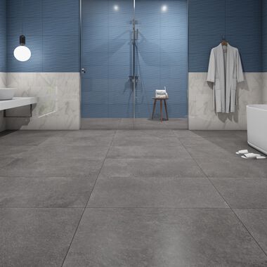 Ba&ntilde;o 3D Wall Azul con Gris