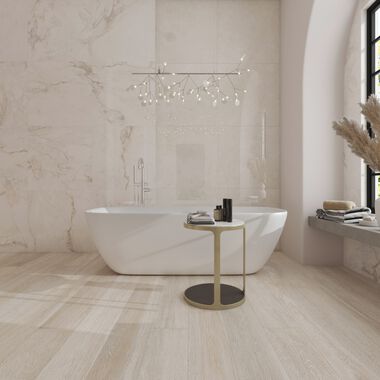 Baño Samsara Beige, Blanco y Café