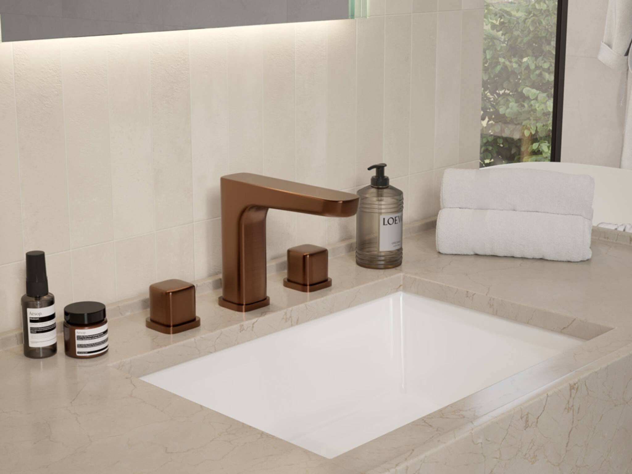 Llave duomando para lavabo línea Duna en bronce,,hi-res image number null