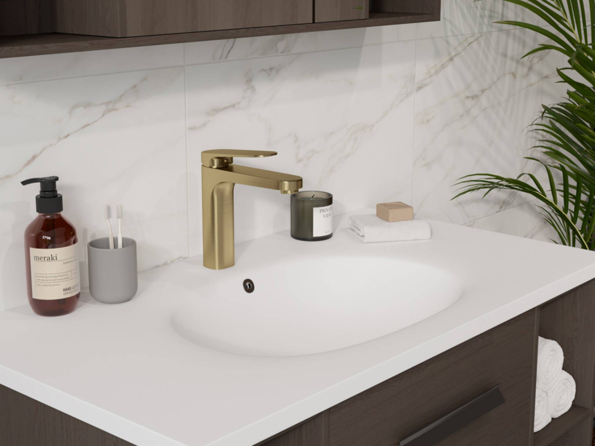 Llave monomando baja para lavabo línea Praga en dorado satinado,,hi-res image number null