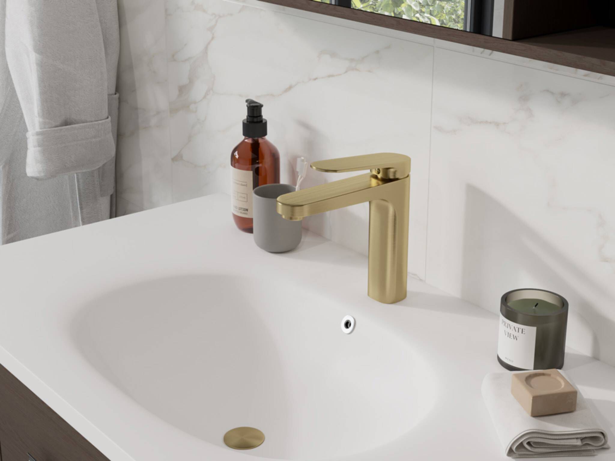 Llave monomando baja para lavabo línea Praga en dorado satinado,,hi-res image number null