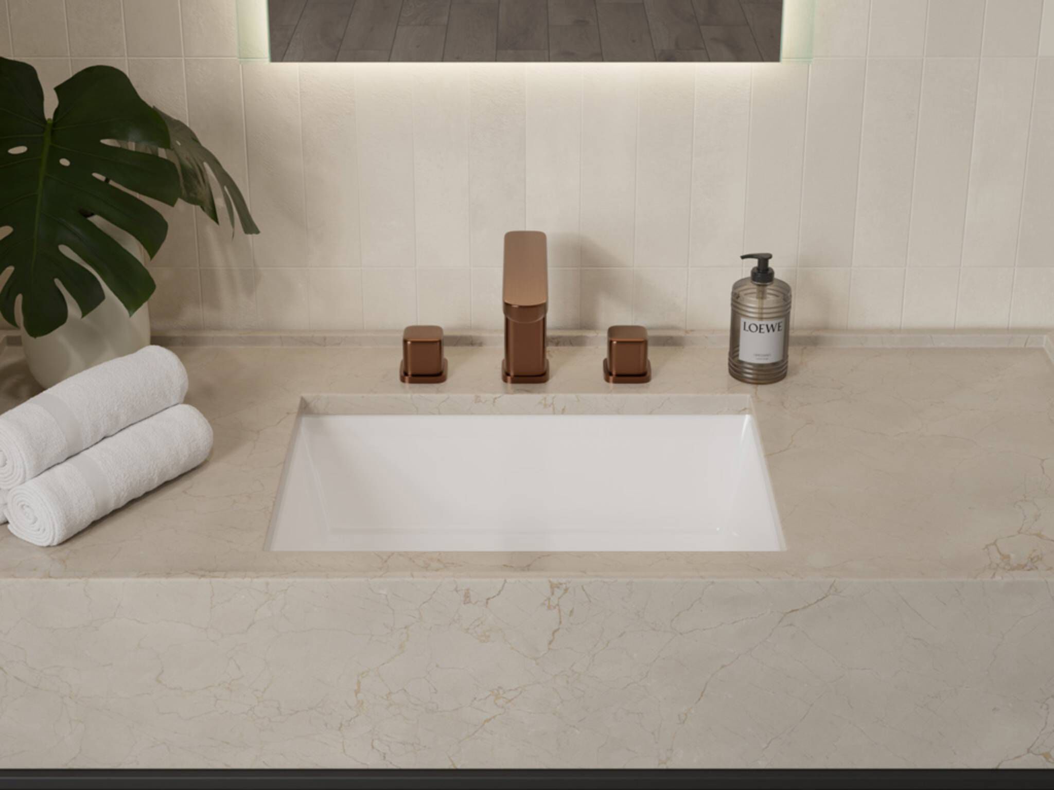 Llave duomando para lavabo línea Duna en bronce,,hi-res image number null