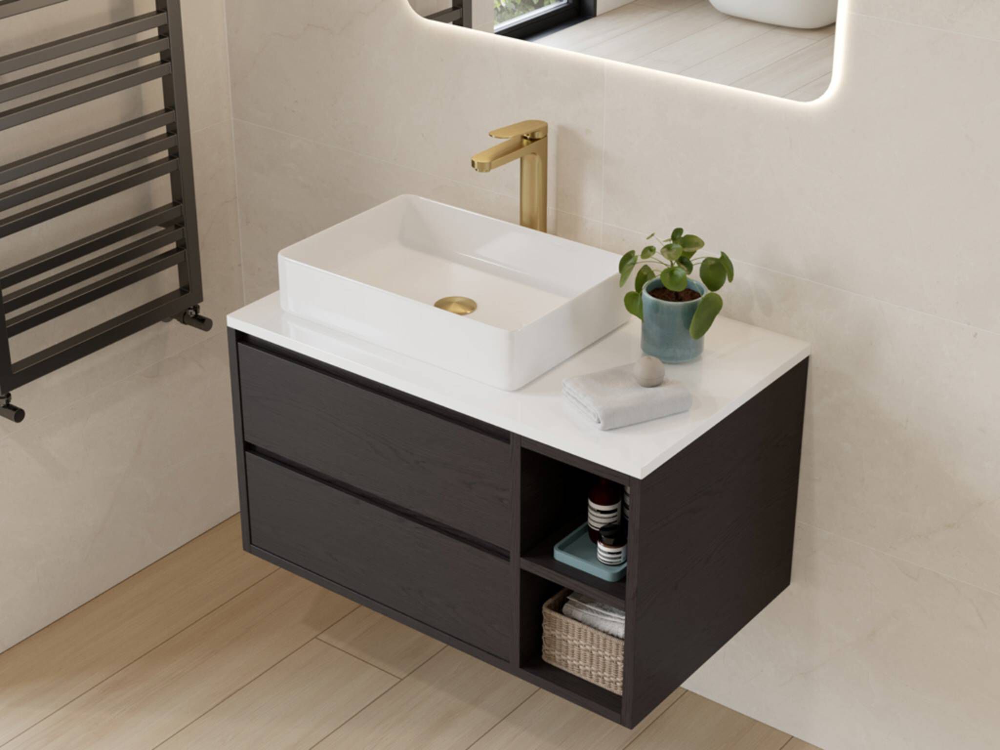 Llave monomando alta para lavabo línea Praga en dorado satinado,,hi-res image number null