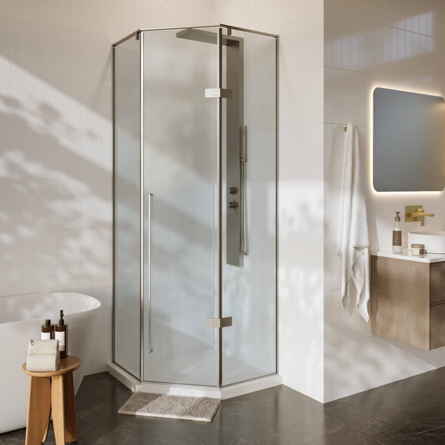 Torre regadera lyon pro de instalación en muro niquel cepillado,,hi-res image number null