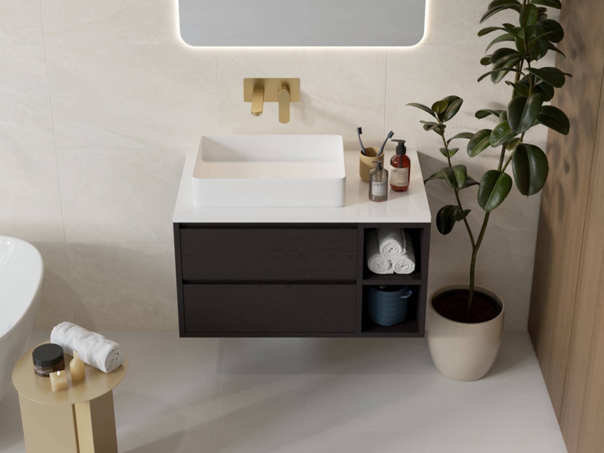 Llave de muro para lavabo línea Praga en dorado satinado,,hi-res image number null