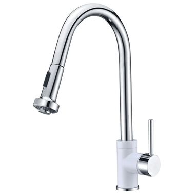 Llave monomando retráctil para cocina línea Novo en cromo con blanco