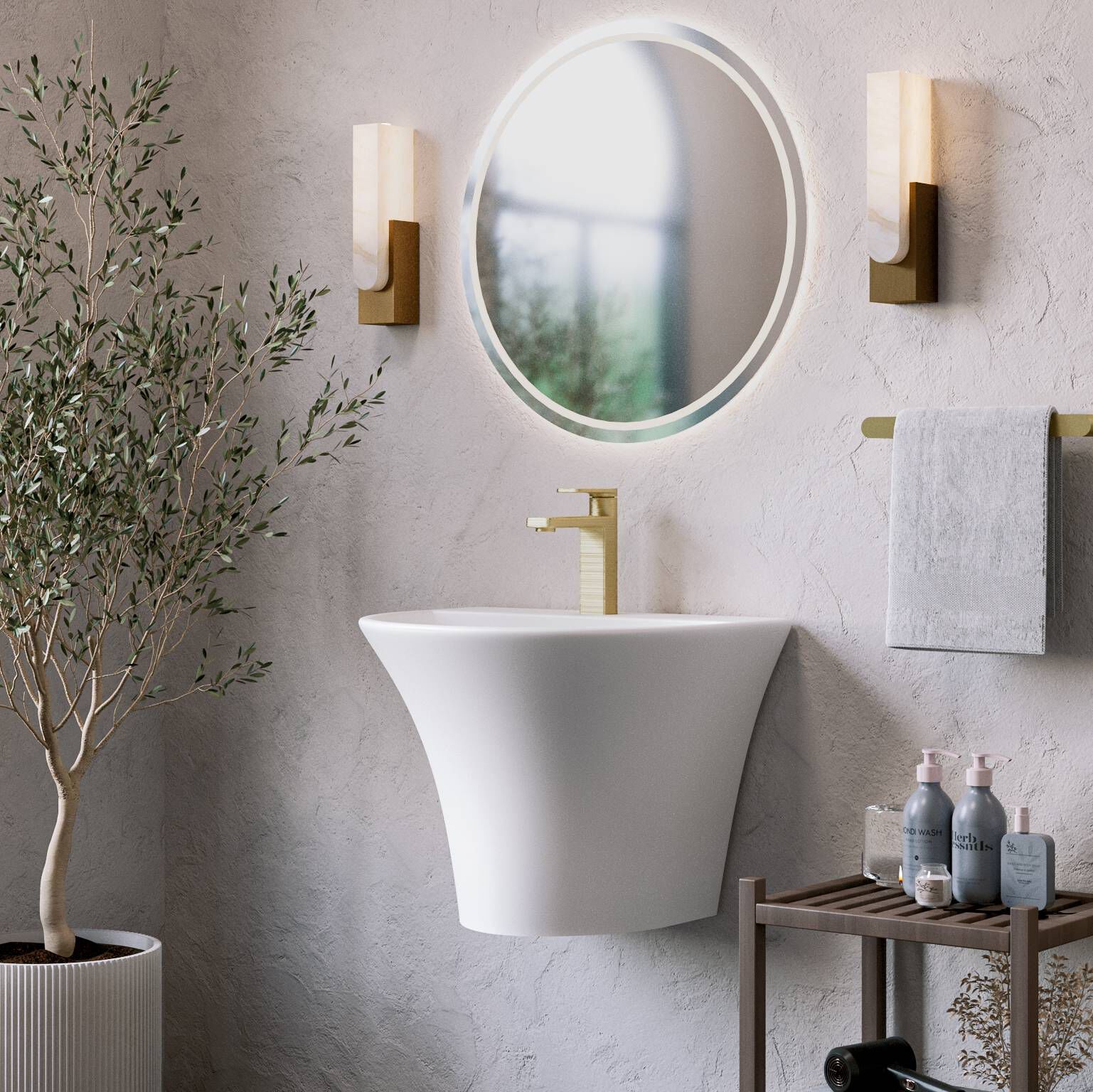 Llave monomando baja para lavabo línea Meissen en dorado satinado,,hi-res image number null