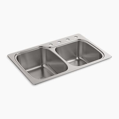 Tarja de dos tinas con cuatro orificios línea Verse en acero inoxidable