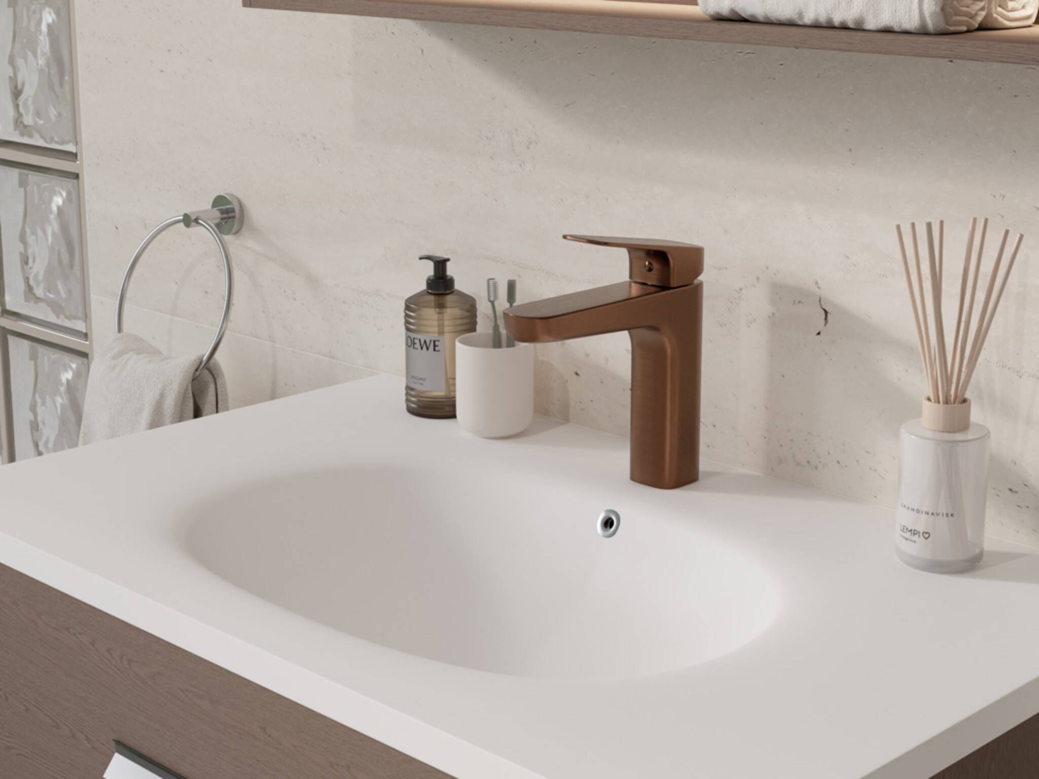 Llave monomando baja para lavabo línea Duna en bronce,,hi-res image number null