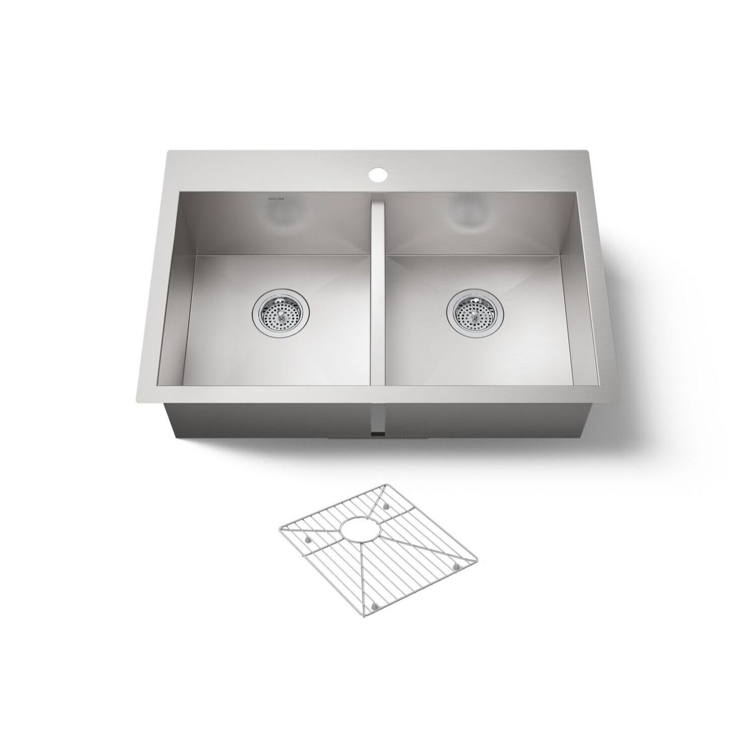 Tarja de dos tinas con un orificio l&iacute;nea Vault en acero inoxidable,,hi-res image number null