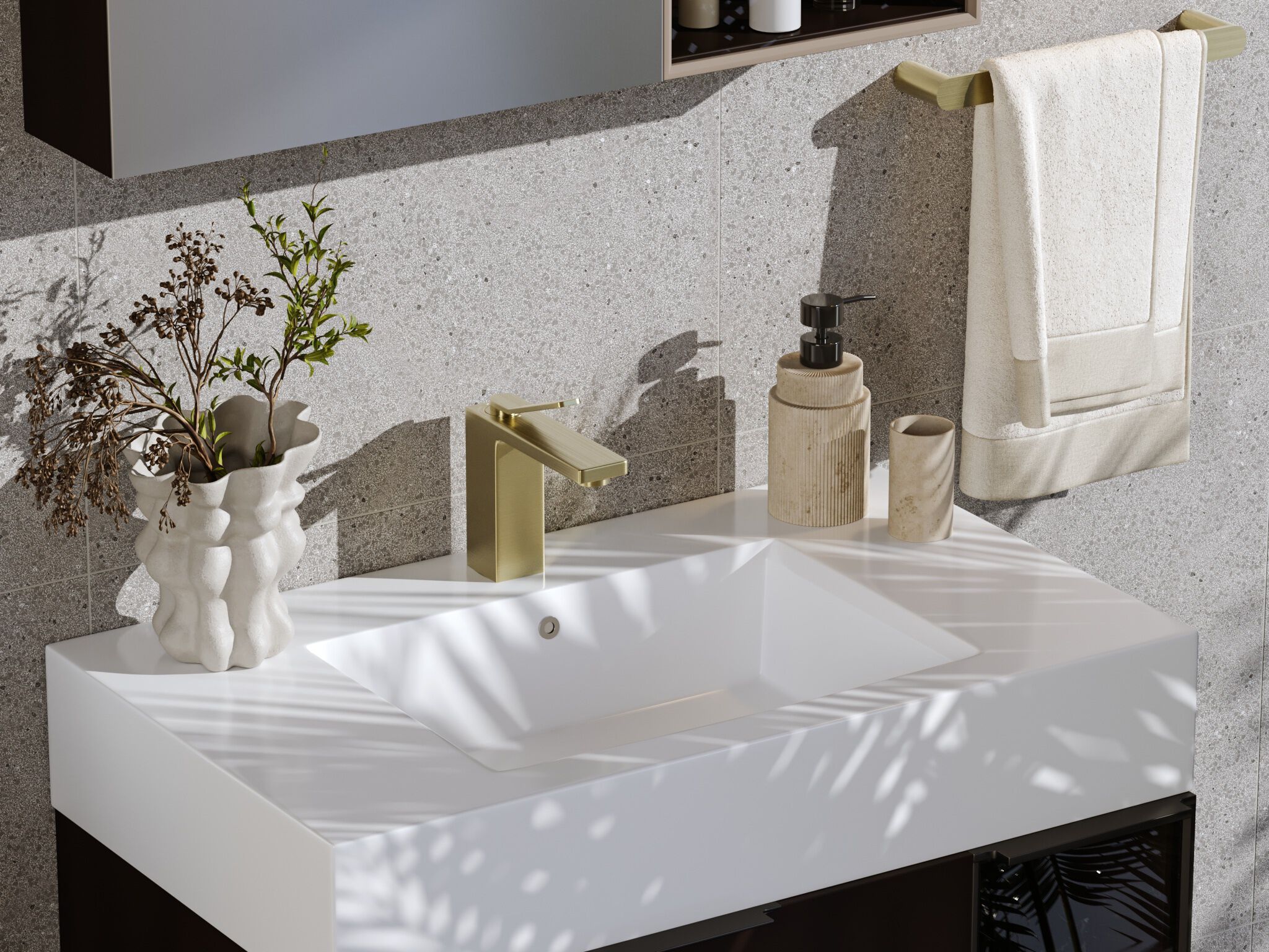 Llave monomando alta para lavabo línea Siena en dorado satinado,,hi-res image number null