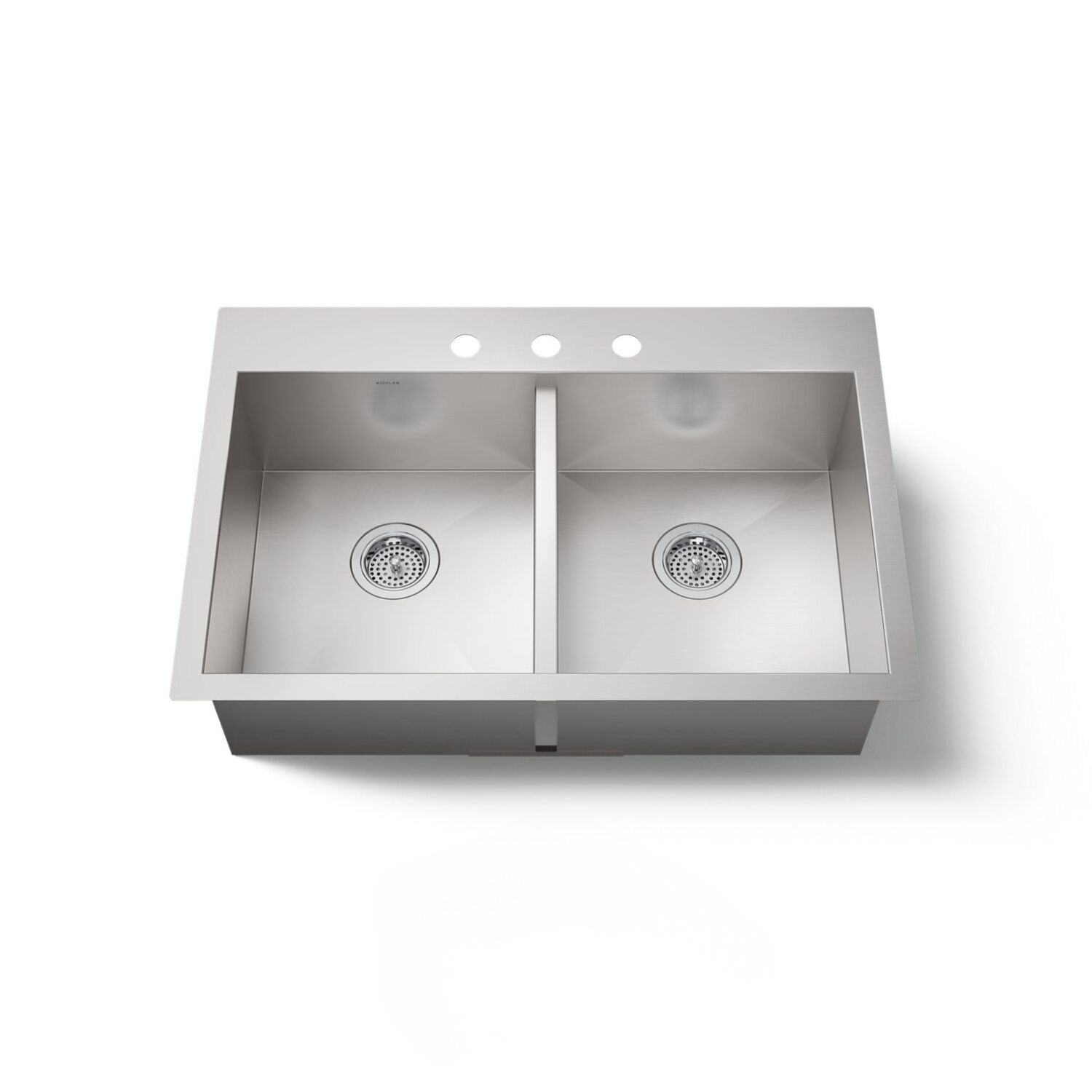 Tarja de dos tinas con tres orificios l&iacute;nea Vault en acero inoxidable,,hi-res image number null