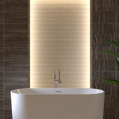 Baño Thassos Travertine Beige con Gris