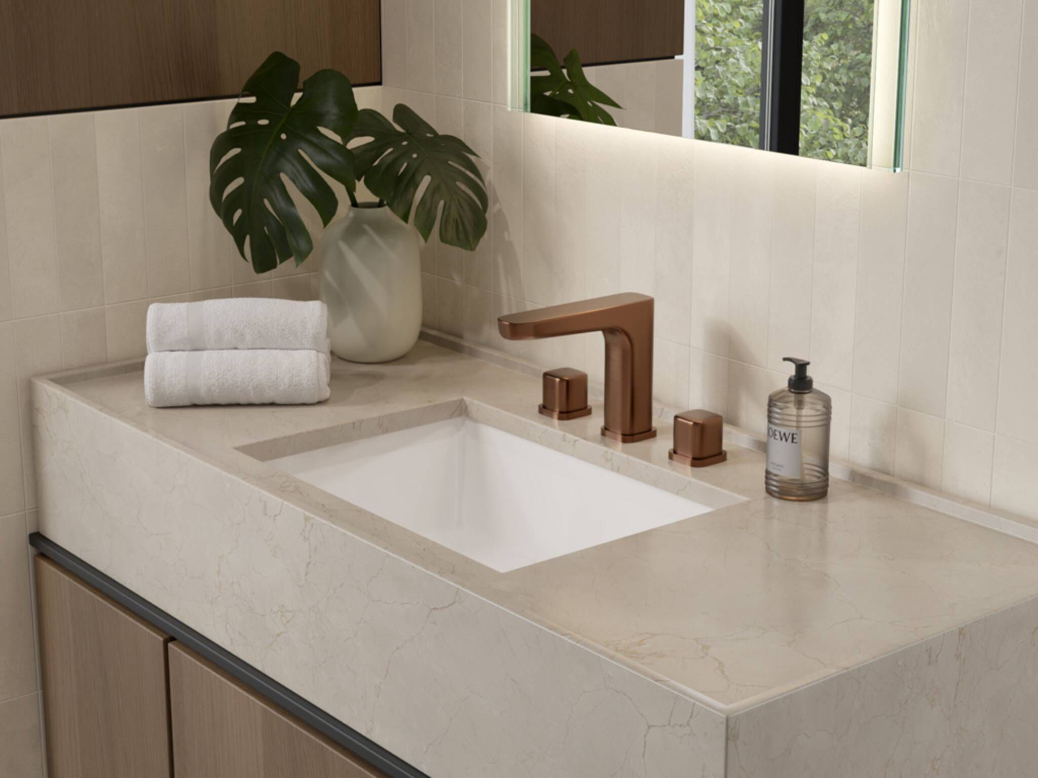 Llave duomando para lavabo línea Duna en bronce,,hi-res image number null