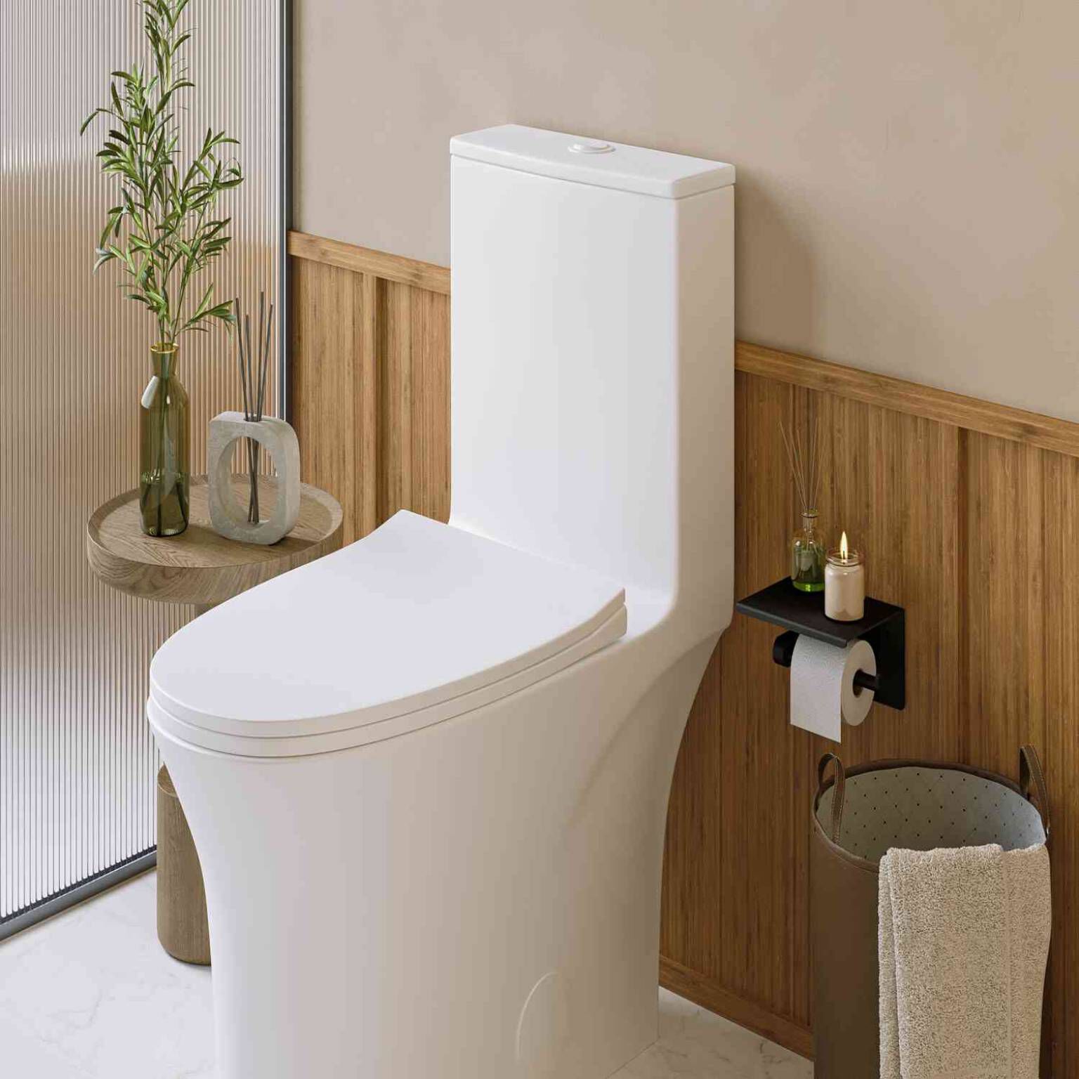 Porta papel con repisa para baño línea Essen Round en negro mate,,hi-res image number null