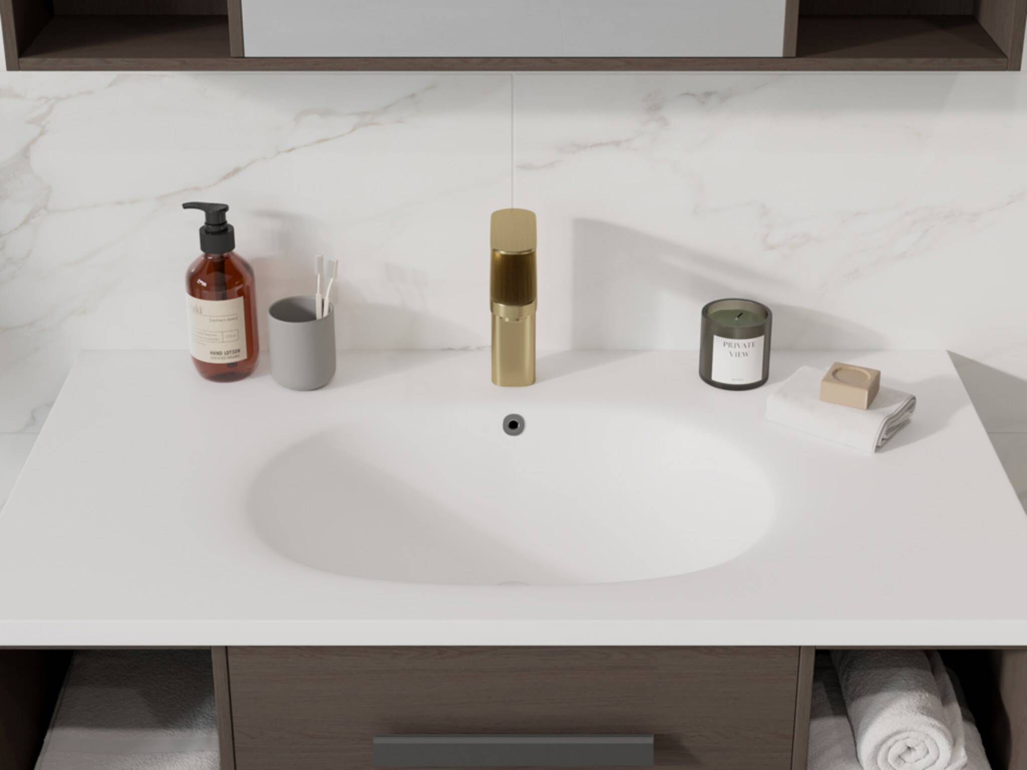 Llave monomando baja para lavabo línea Praga en dorado satinado,,hi-res image number null